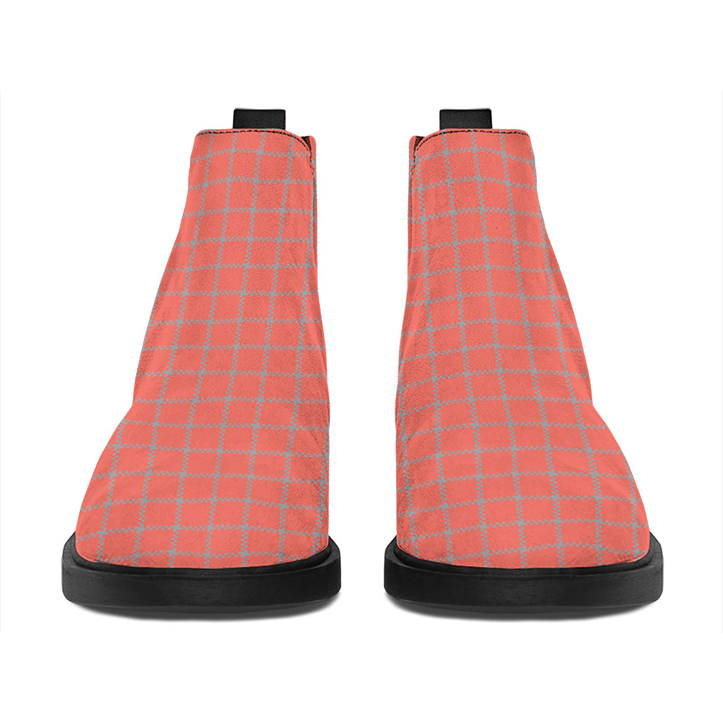 Pastel Red And Grey Tattersall Print Flat Ankle Boots