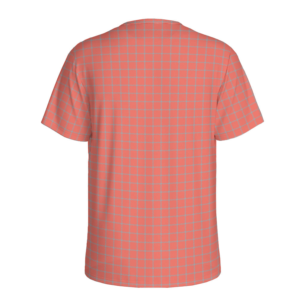 Pastel Red And Grey Tattersall Print Men's Sports T-Shirt
