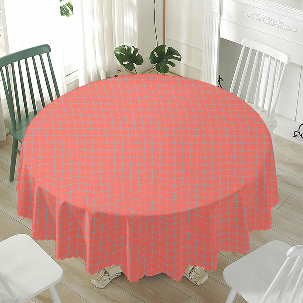 Pastel Red And Grey Tattersall Print Waterproof Round Tablecloth