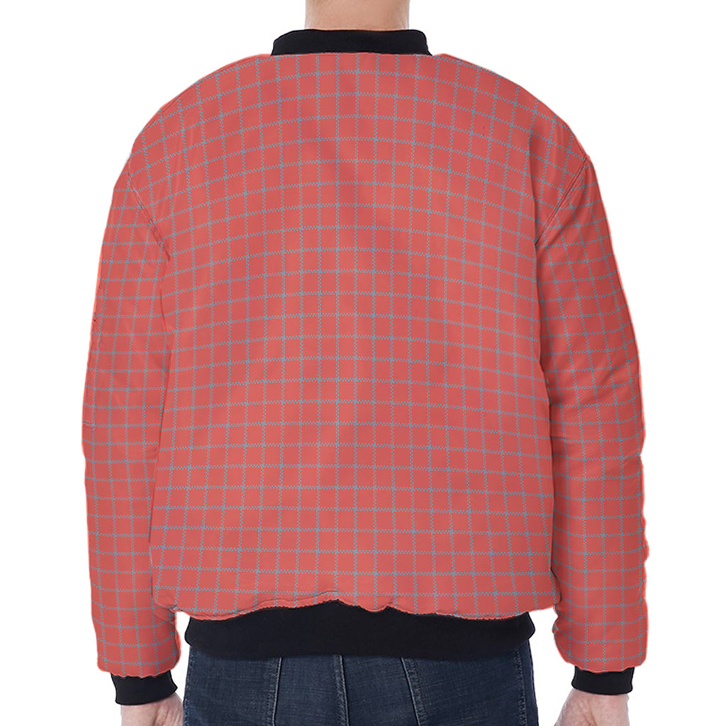Pastel Red And Grey Tattersall Print Zip Sleeve Bomber Jacket