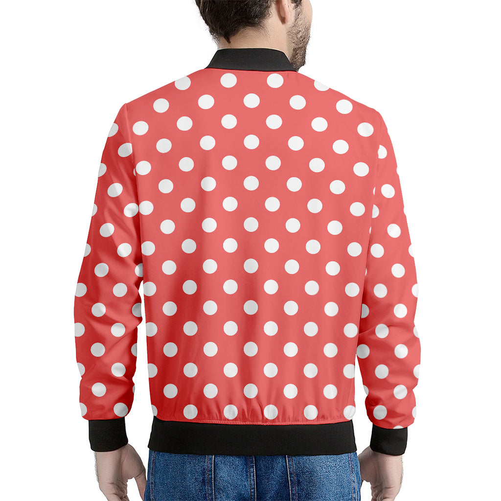 Pastel Red And White Polka Dot Print Men's Bomber Jacket
