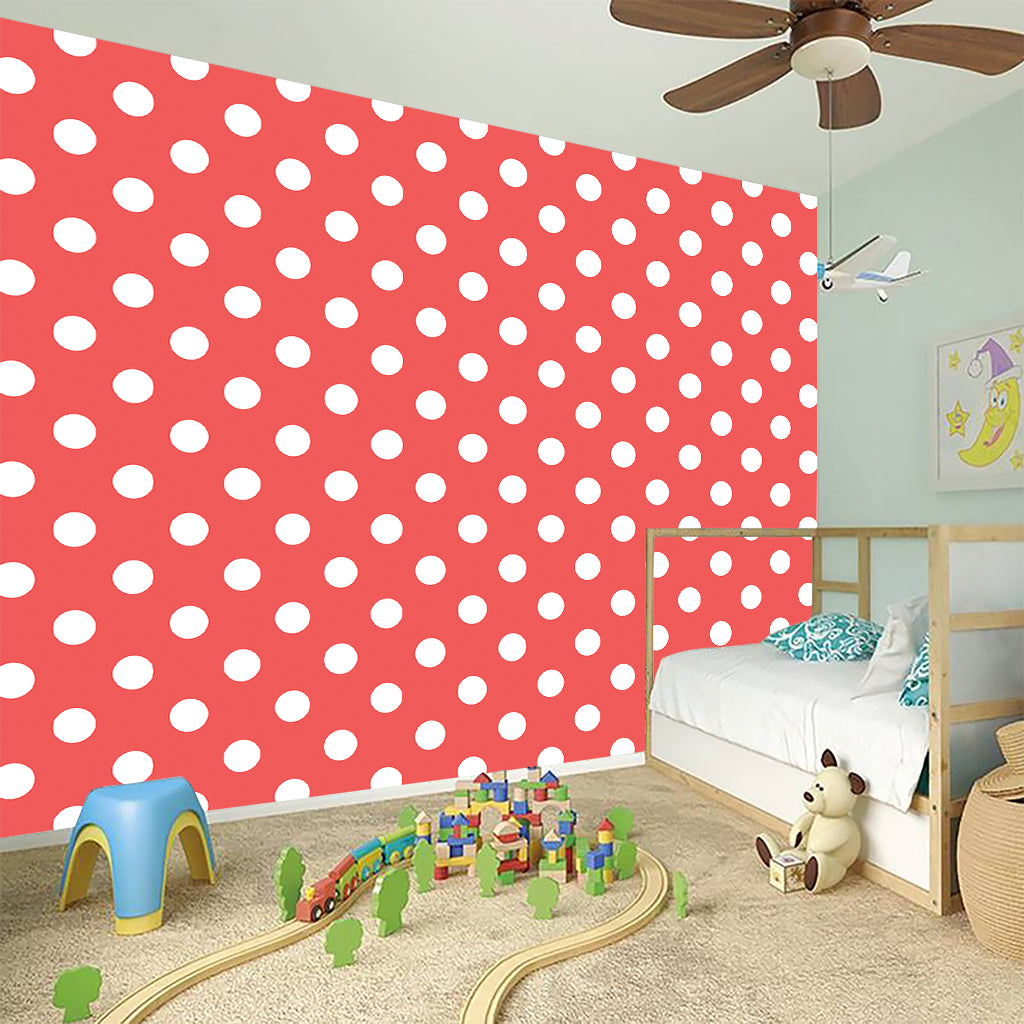 Pastel Red And White Polka Dot Print Wall Sticker
