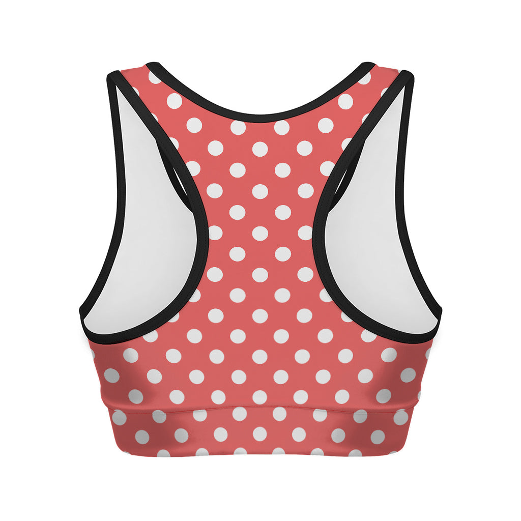 Pastel Red And White Polka Dot Print Women's Sports Bra