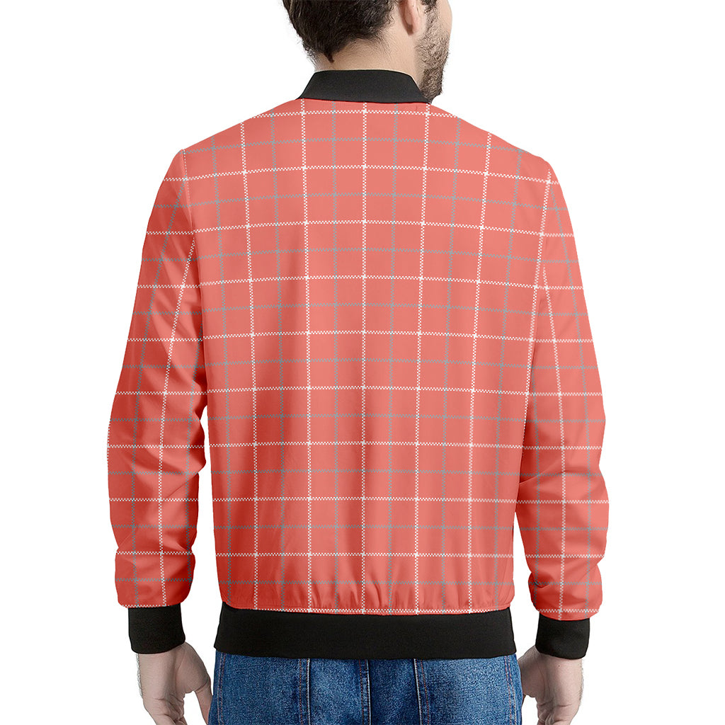 Pastel Red Tattersall Pattern Print Men's Bomber Jacket