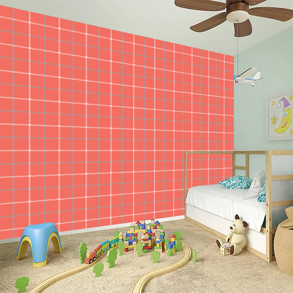 Pastel Red Tattersall Pattern Print Wall Sticker