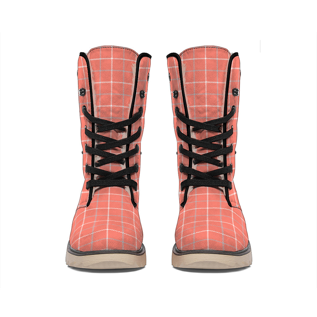 Pastel Red Tattersall Pattern Print Winter Boots