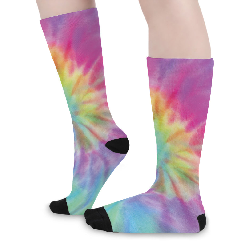 Pastel Spiral Tie Dye Print Long Socks
