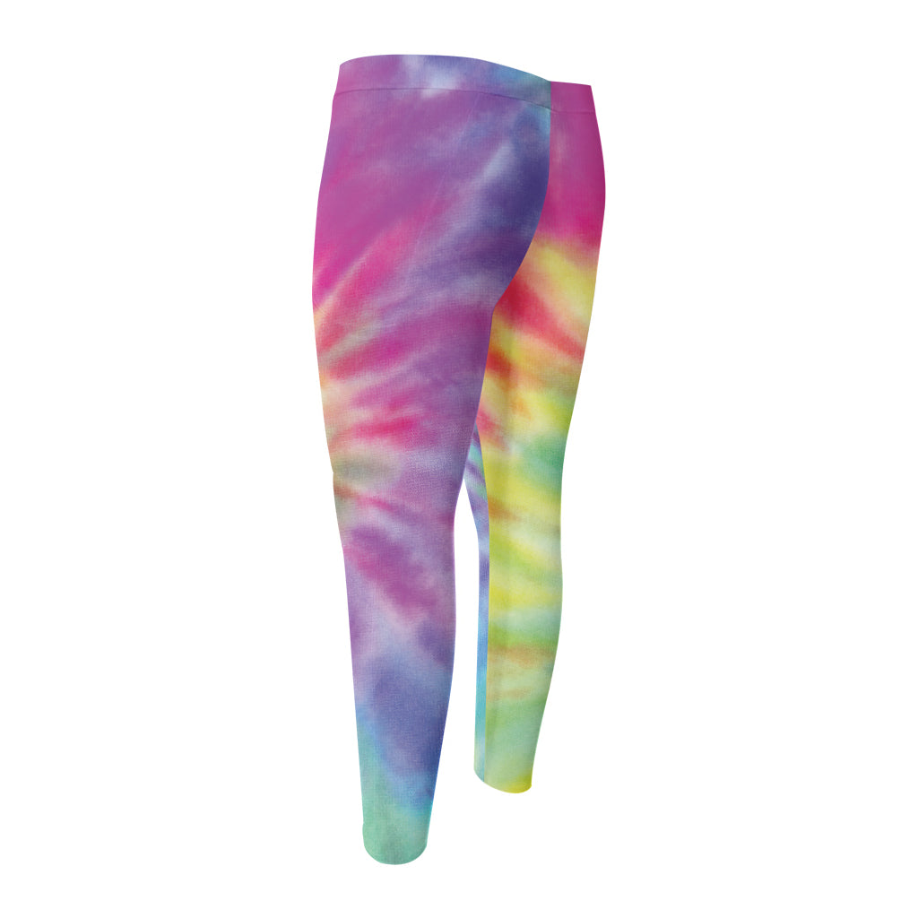 Pastel Spiral Tie Dye Print Men's Compression Pants