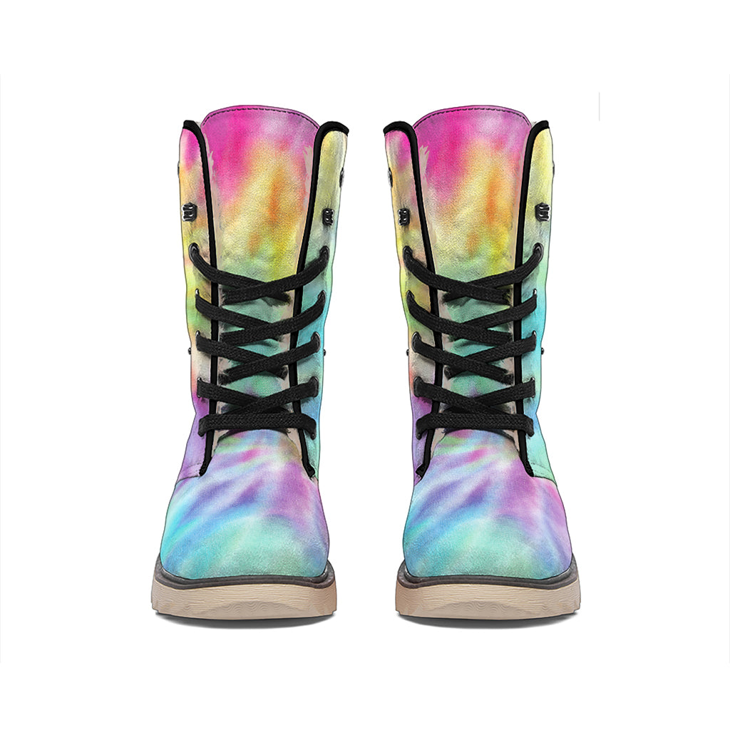 Pastel Spiral Tie Dye Print Winter Boots