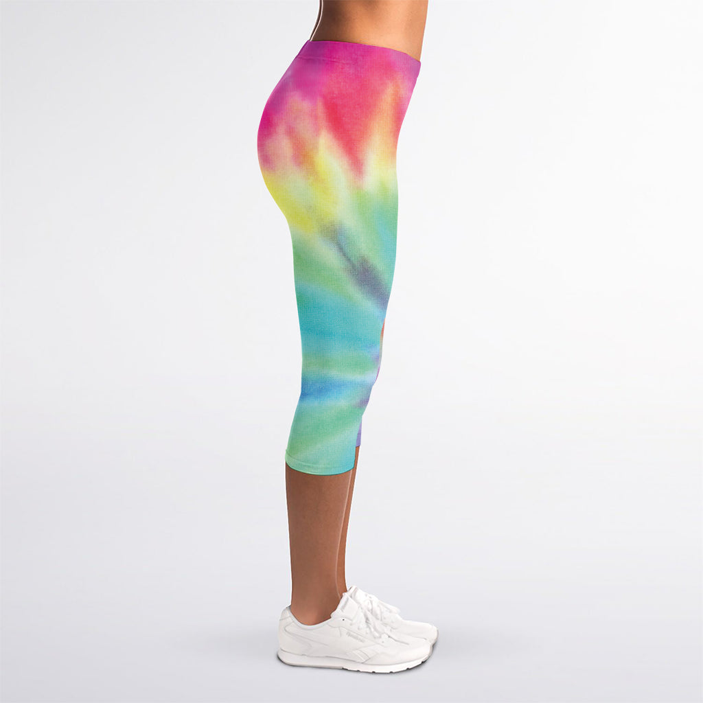 Pastel Spiral Tie Dye Print Women's Capri Leggings