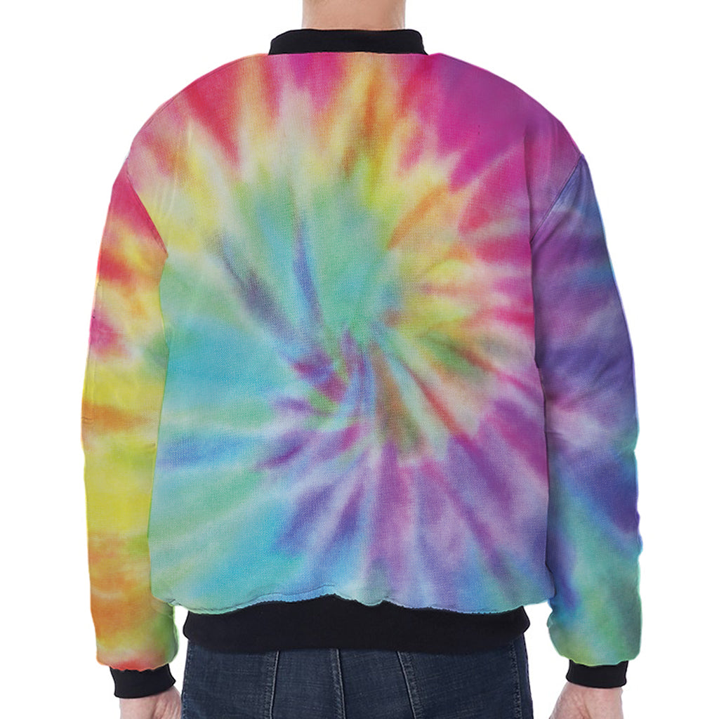 Pastel Spiral Tie Dye Print Zip Sleeve Bomber Jacket