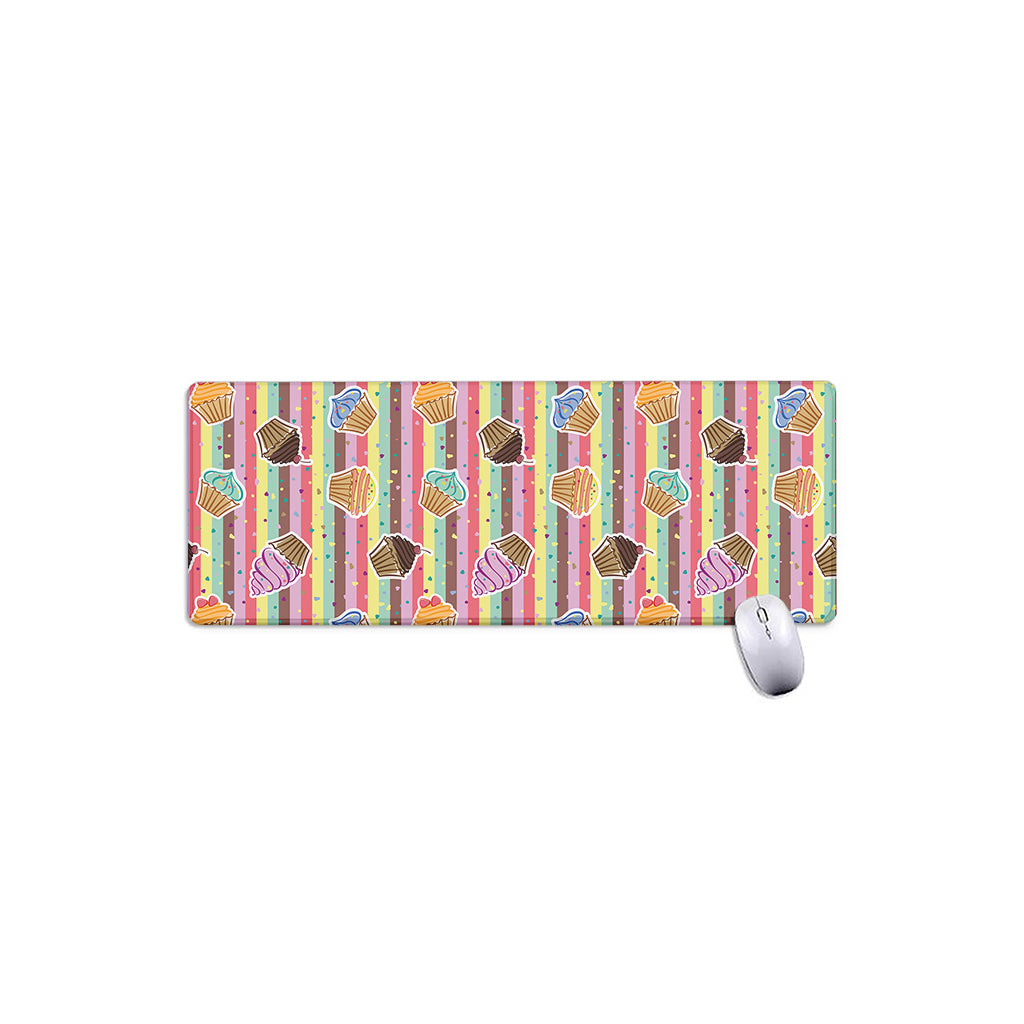 Pastel Striped Cupcake Pattern Print Extended Mouse Pad