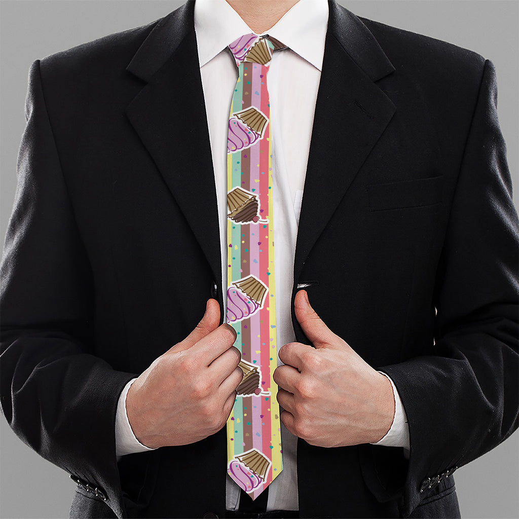 Pastel Striped Cupcake Pattern Print Necktie