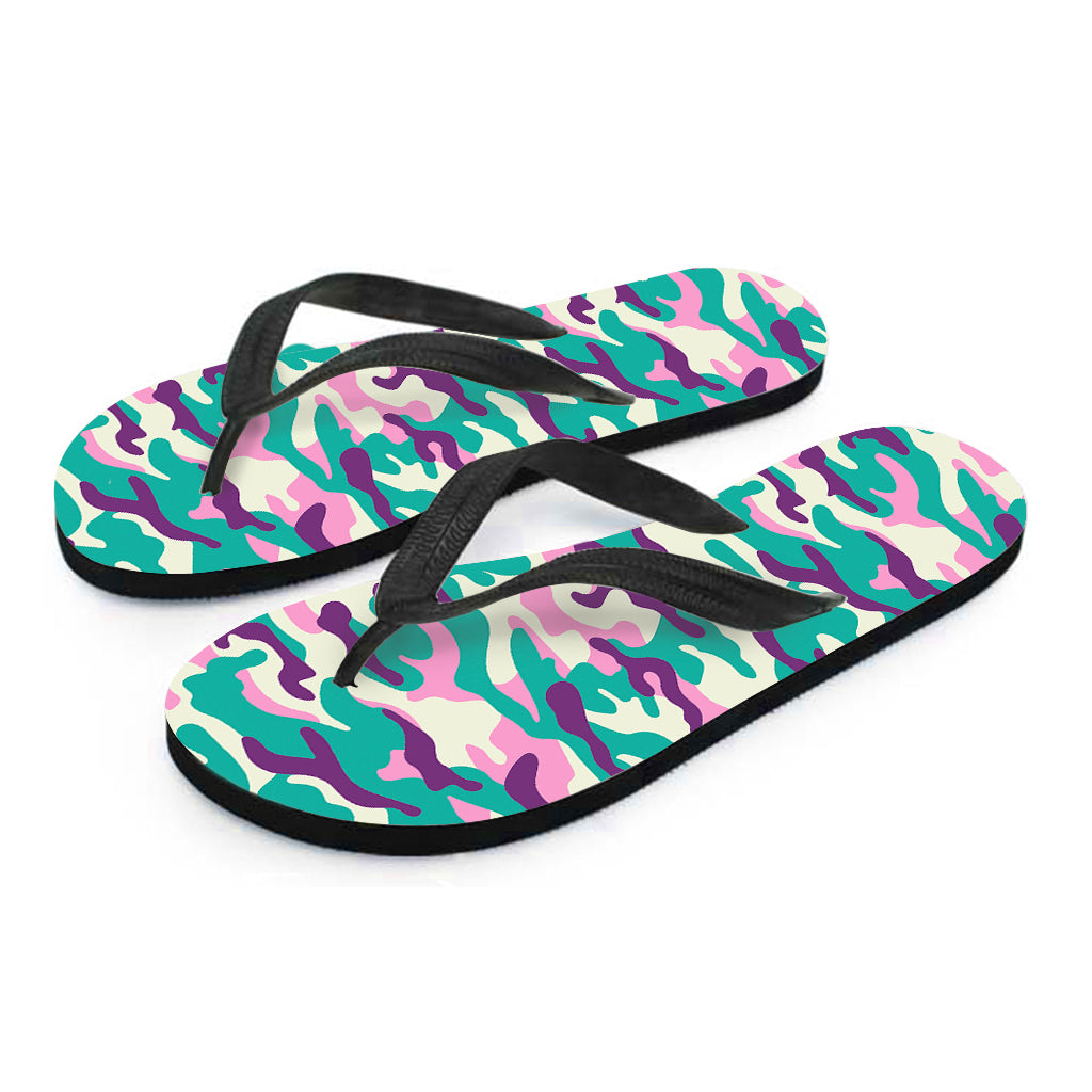 Pastel Teal And Purple Camouflage Print Flip Flops