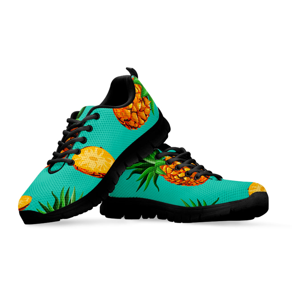 Pastel Turquoise Pineapple Pattern Print Black Running Shoes
