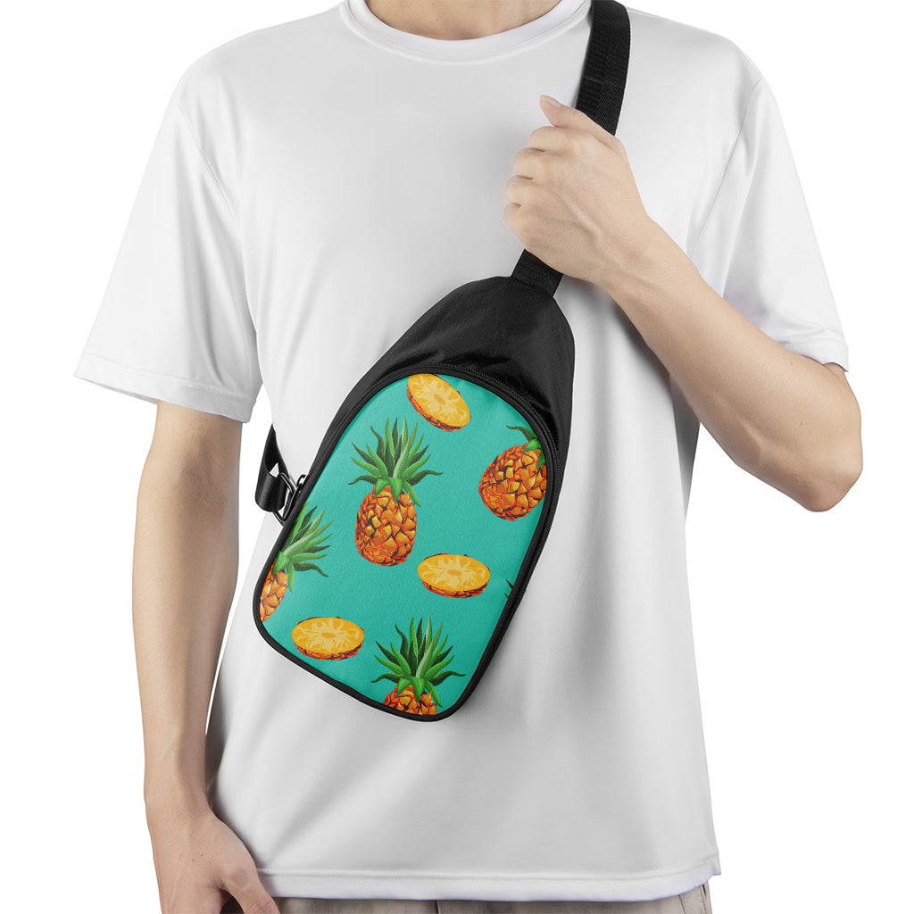 Pastel Turquoise Pineapple Pattern Print Chest Bag