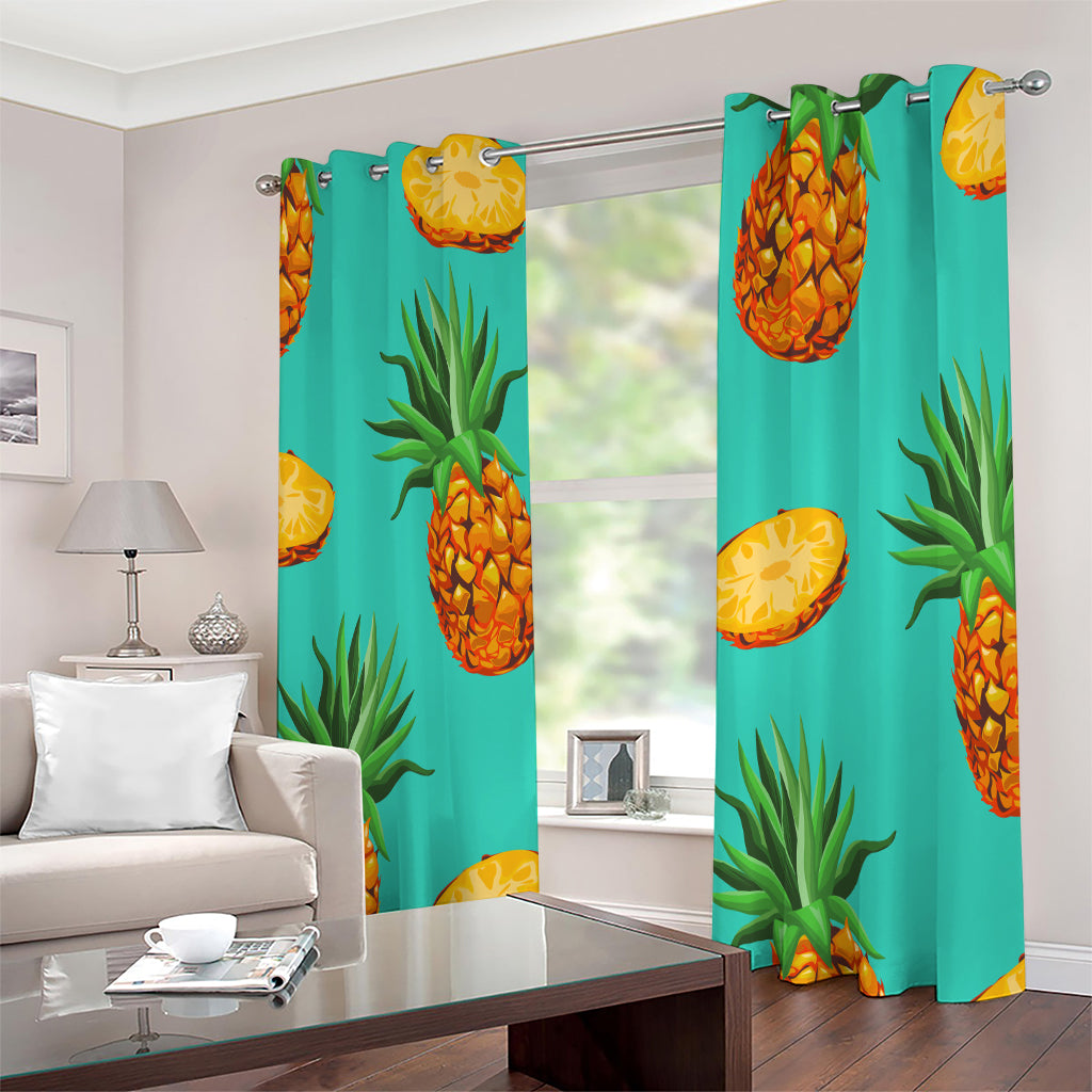 Pastel Turquoise Pineapple Pattern Print Extra Wide Grommet Curtains