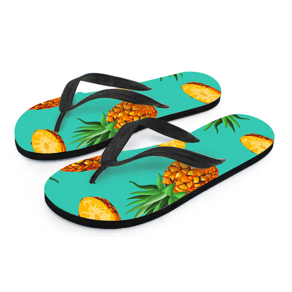 Pastel Turquoise Pineapple Pattern Print Flip Flops