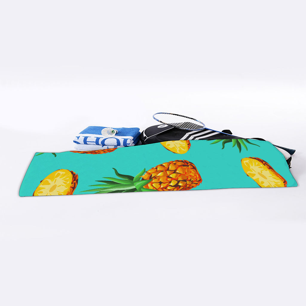 Pastel Turquoise Pineapple Pattern Print Sports Towel