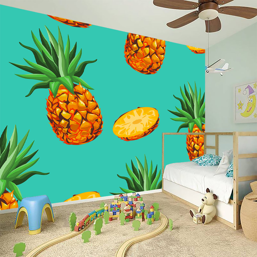 Pastel Turquoise Pineapple Pattern Print Wall Sticker