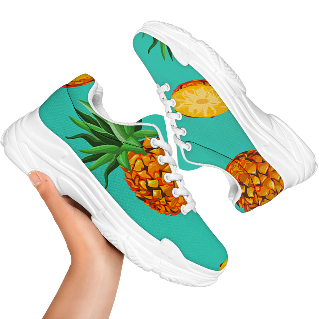 Pastel Turquoise Pineapple Pattern Print White Chunky Shoes