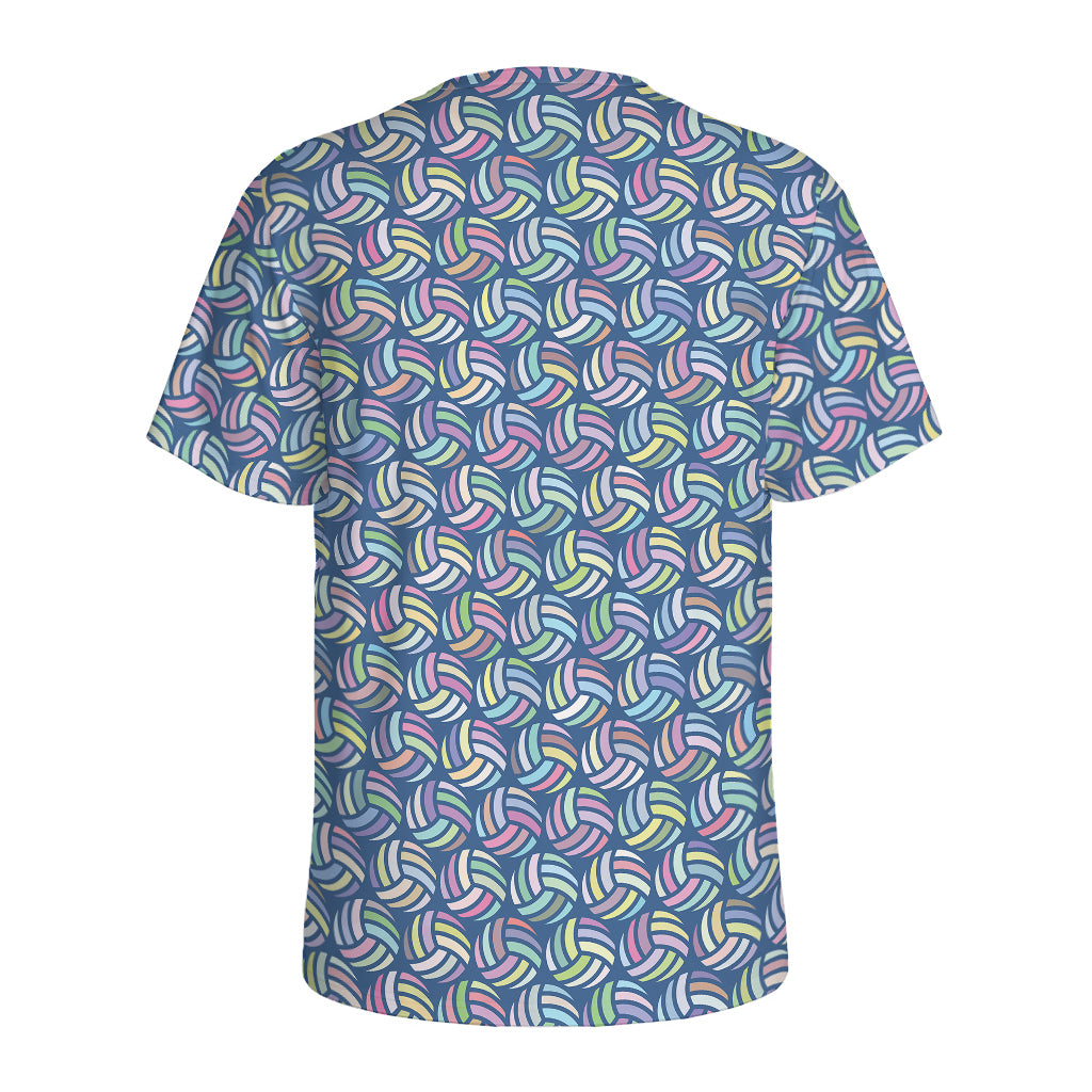 Pastel Volleyball Pattern Print Men's Sports T-Shirt
