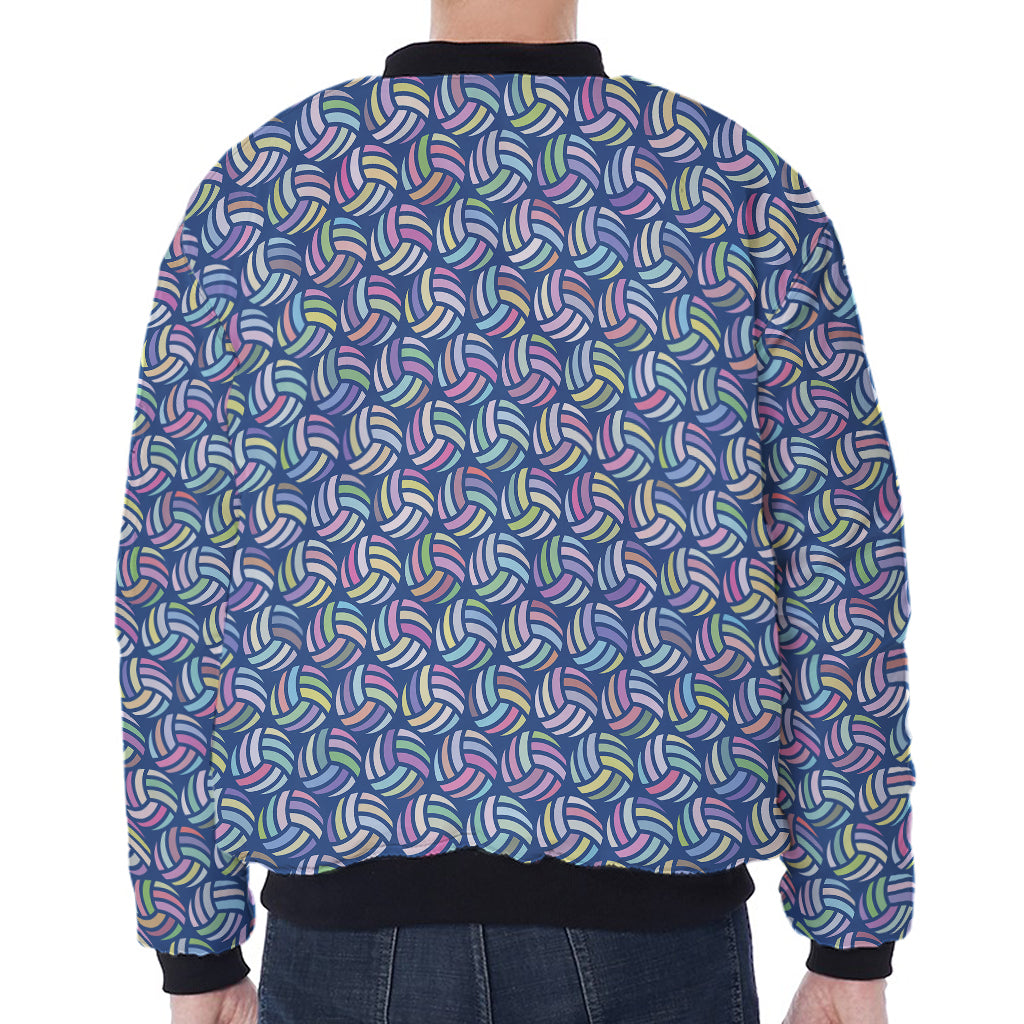 Pastel Volleyball Pattern Print Zip Sleeve Bomber Jacket
