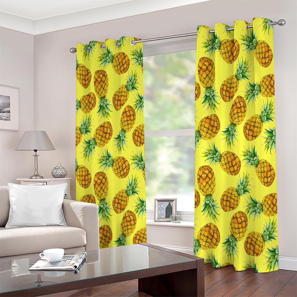 Pastel Yellow Pineapple Pattern Print Extra Wide Grommet Curtains
