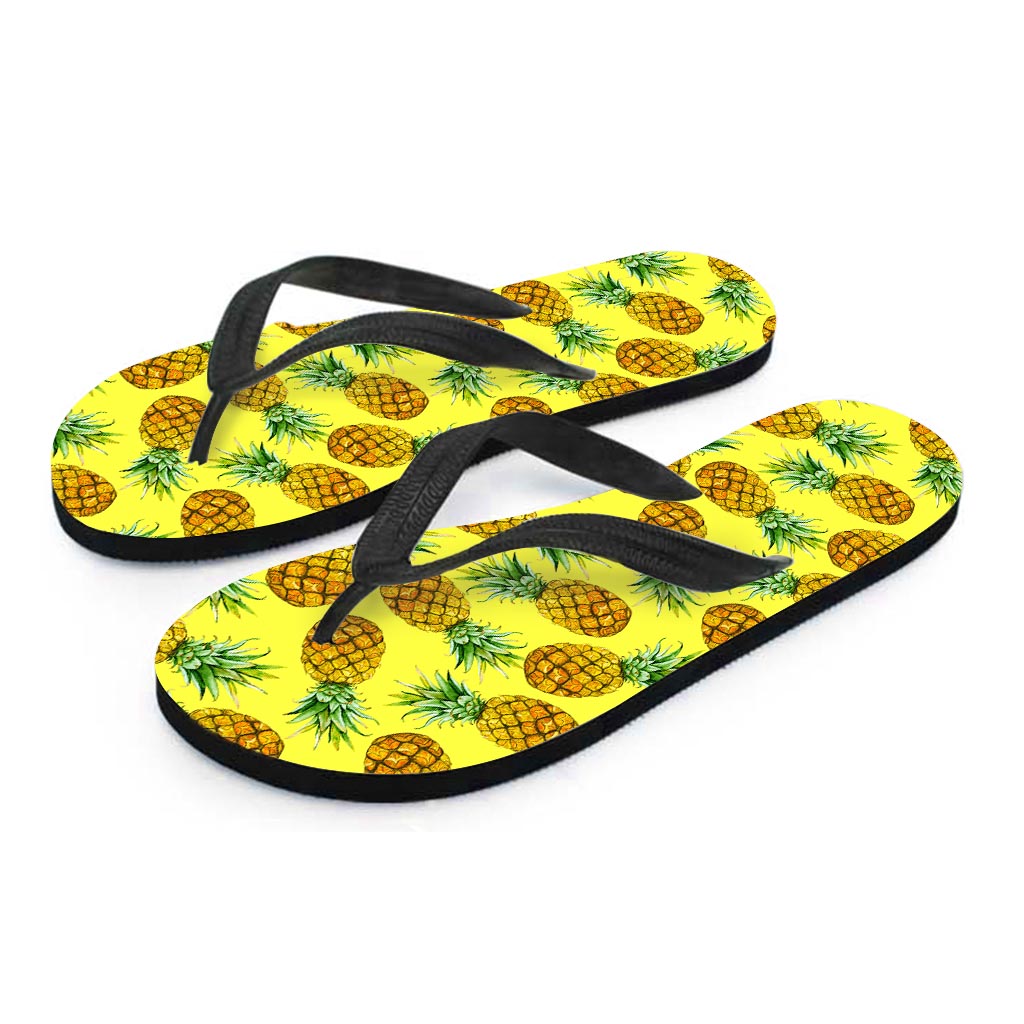Pastel Yellow Pineapple Pattern Print Flip Flops