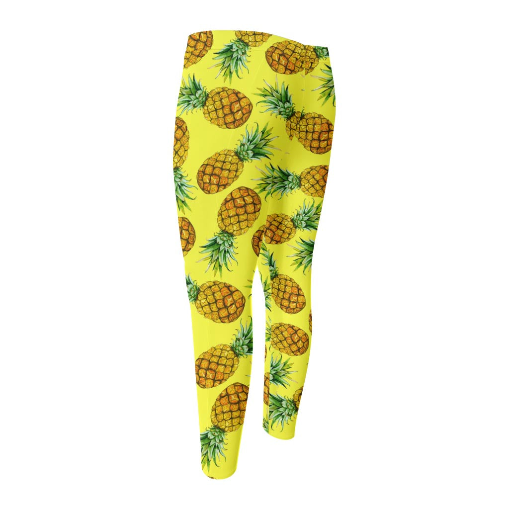 Pastel Yellow Pineapple Pattern Print Men's Compression Pants