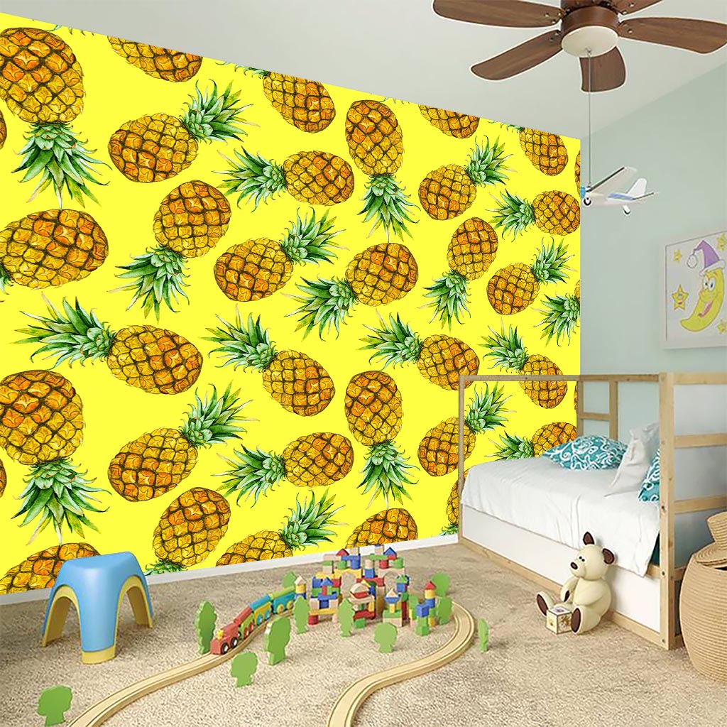 Pastel Yellow Pineapple Pattern Print Wall Sticker