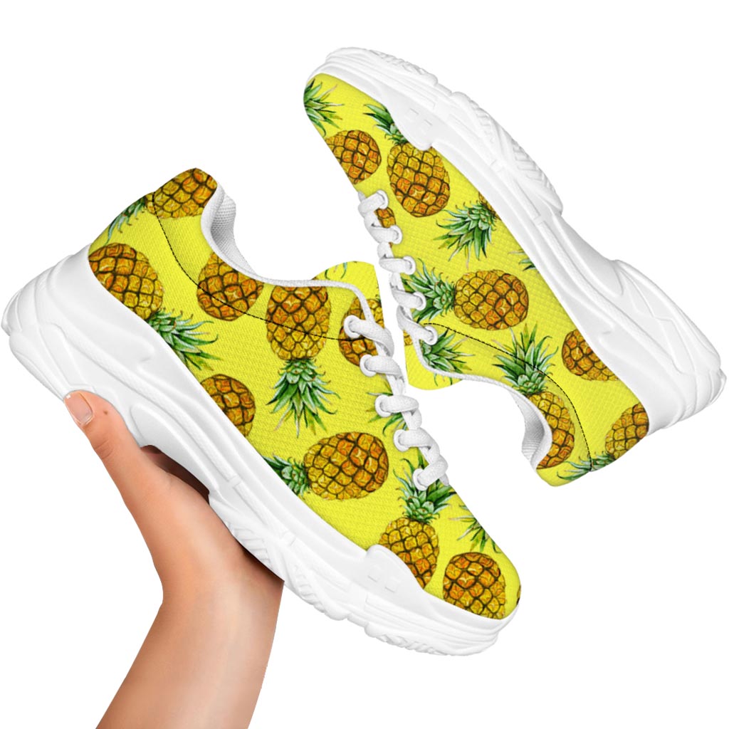 Pastel Yellow Pineapple Pattern Print White Chunky Shoes