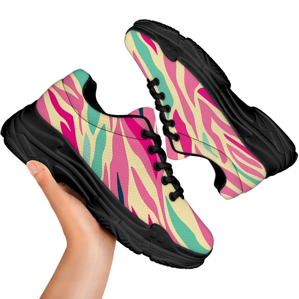 Pastel Zebra Pattern Print Black Chunky Shoes