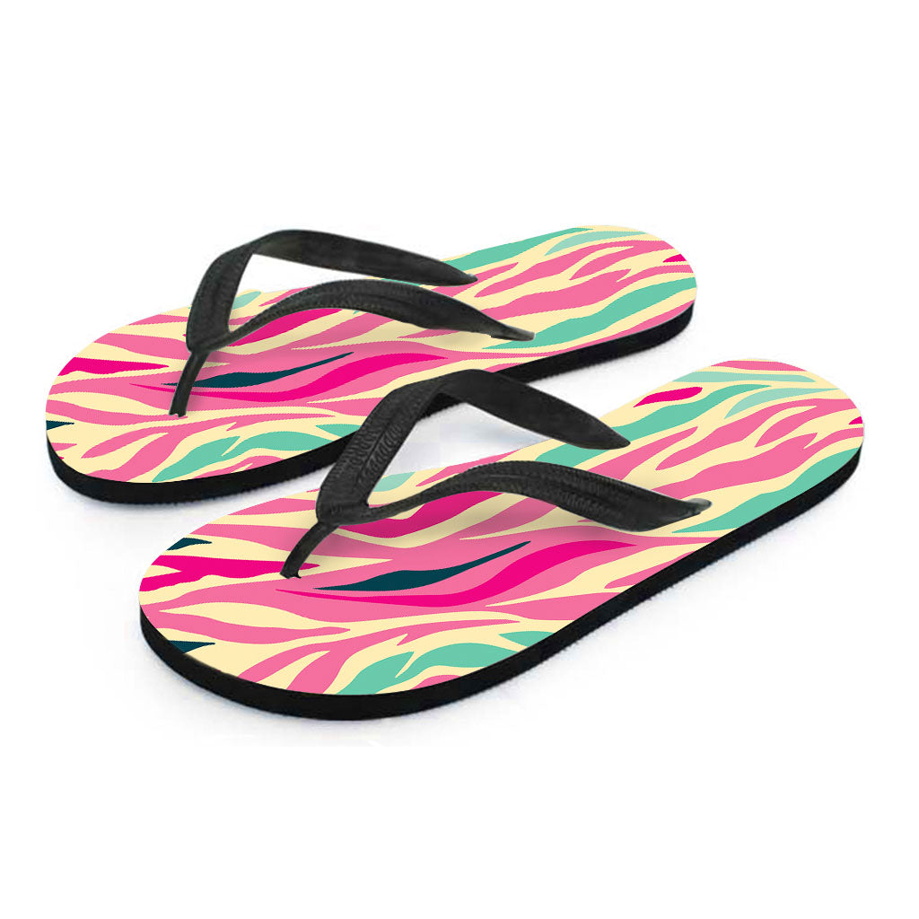 Pastel Zebra Pattern Print Flip Flops