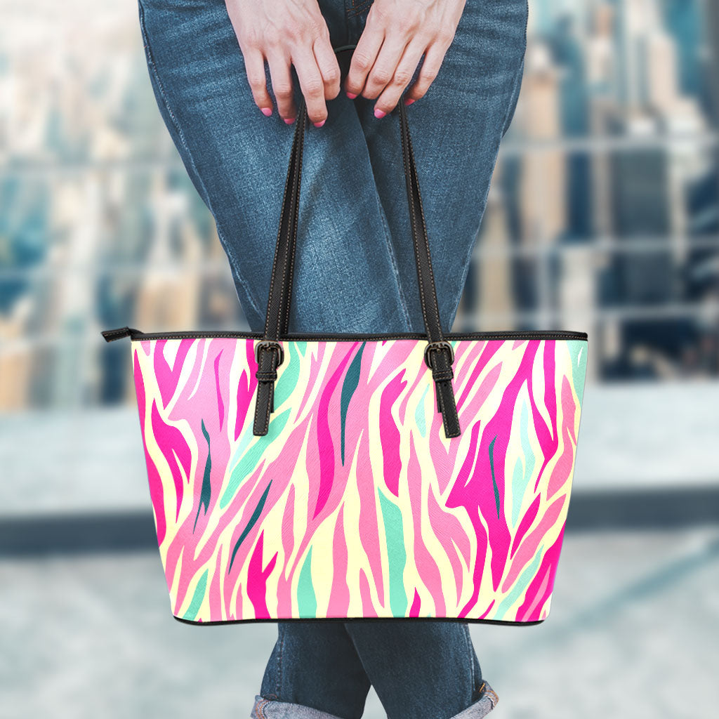 Pastel Zebra Pattern Print Leather Tote Bag