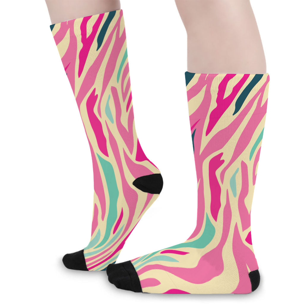 Pastel Zebra Pattern Print Long Socks