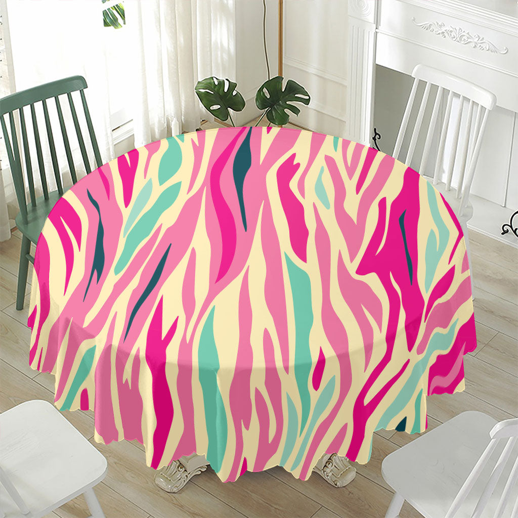 Pastel Zebra Pattern Print Waterproof Round Tablecloth