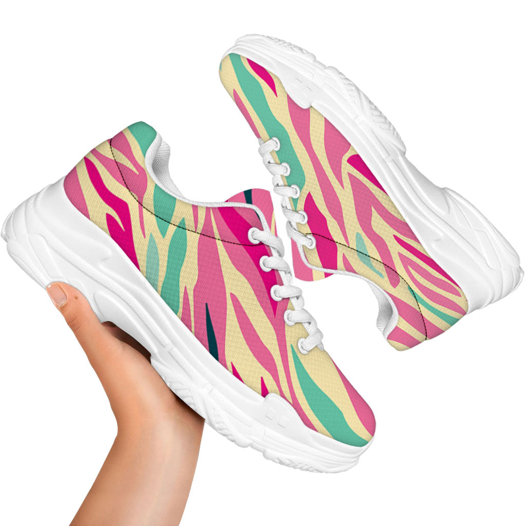 Pastel Zebra Pattern Print White Chunky Shoes