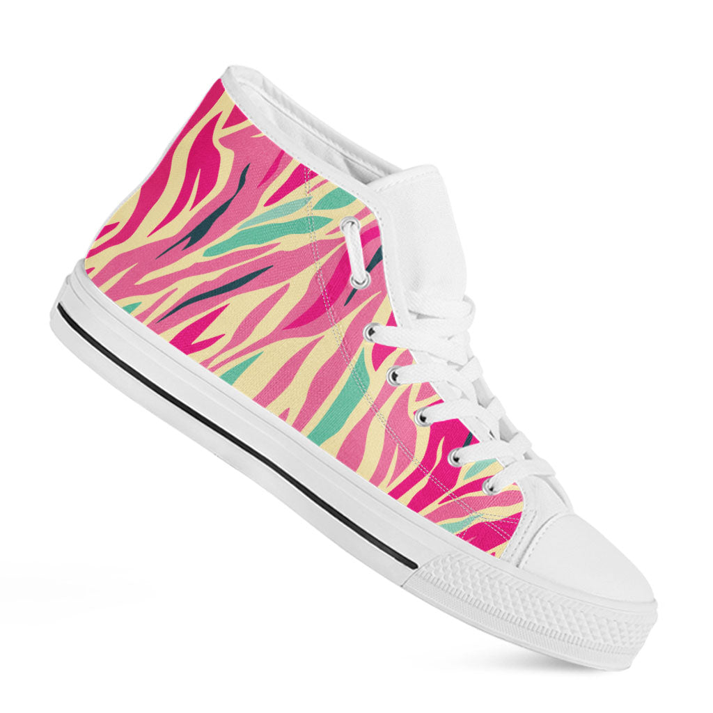 Pastel Zebra Pattern Print White High Top Sneakers