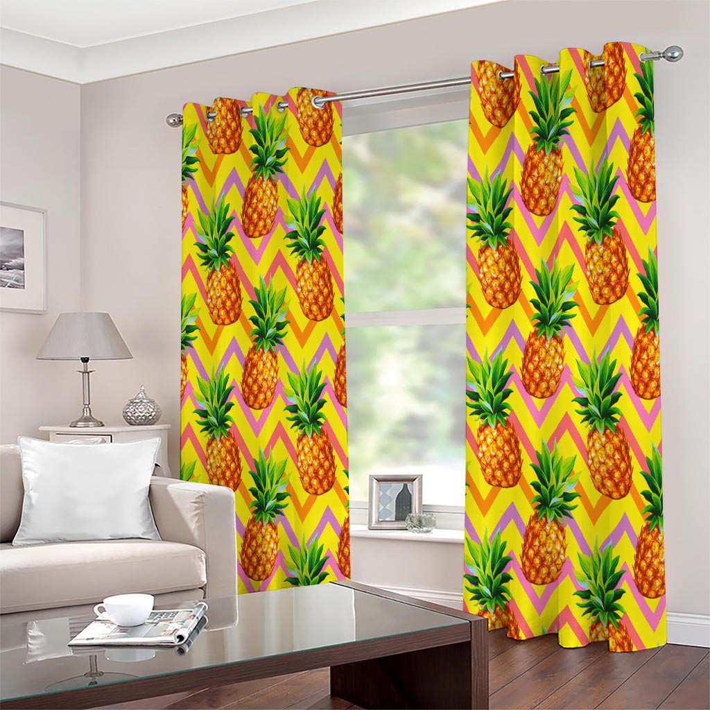 Pastel Zig Zag Pineapple Pattern Print Extra Wide Grommet Curtains