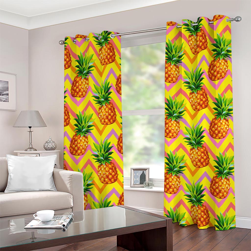 Pastel Zig Zag Pineapple Pattern Print Grommet Curtains