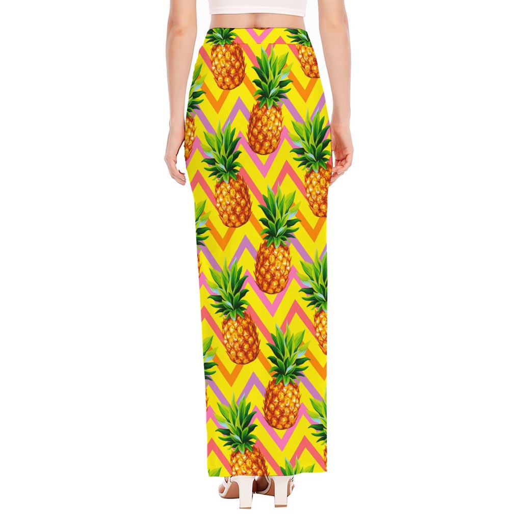 Pastel Zig Zag Pineapple Pattern Print High Slit Maxi Skirt