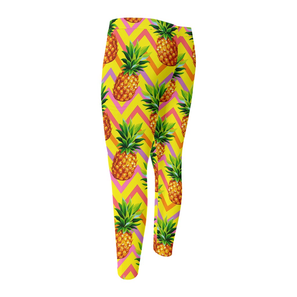 Pastel Zig Zag Pineapple Pattern Print Men's Compression Pants