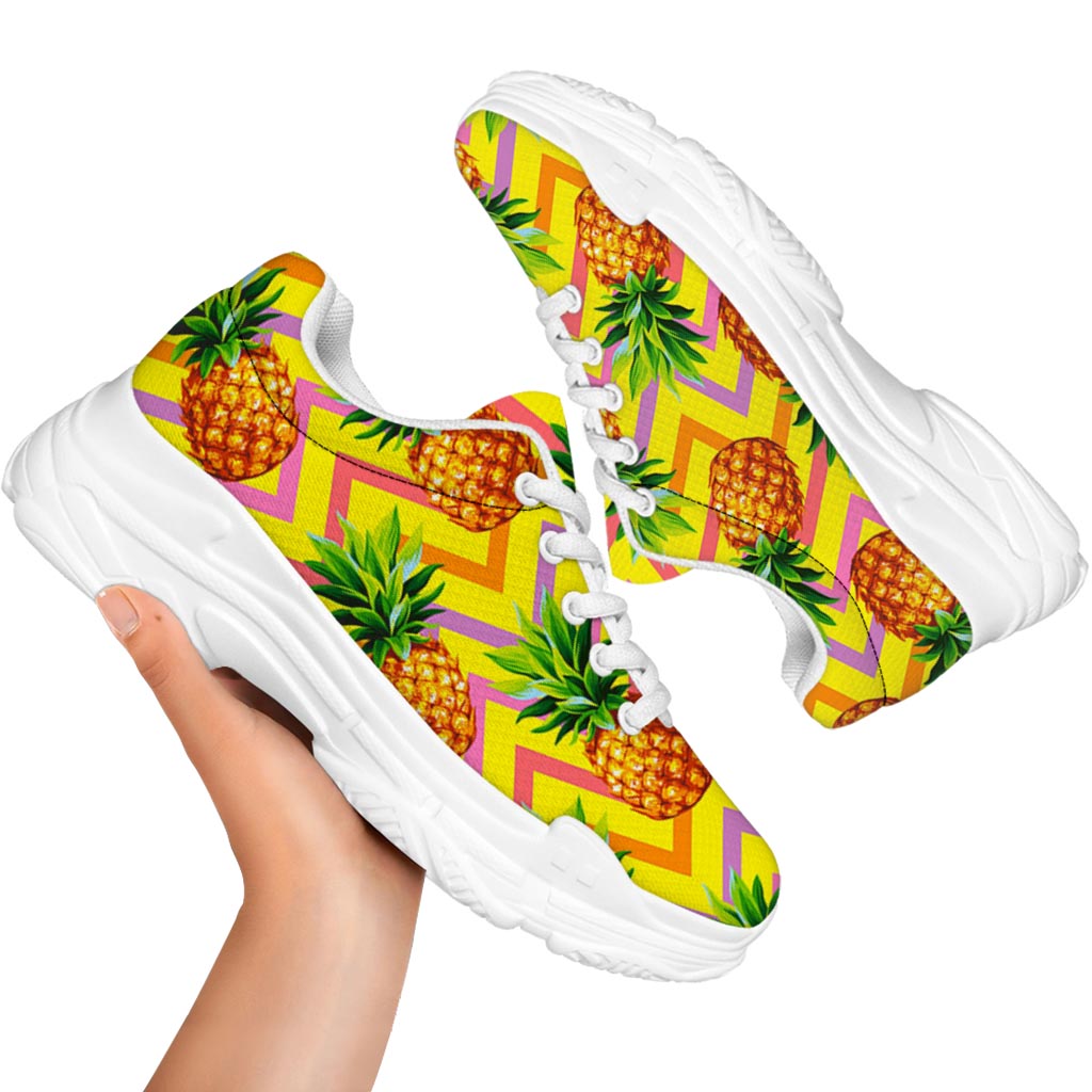 Pastel Zig Zag Pineapple Pattern Print White Chunky Shoes