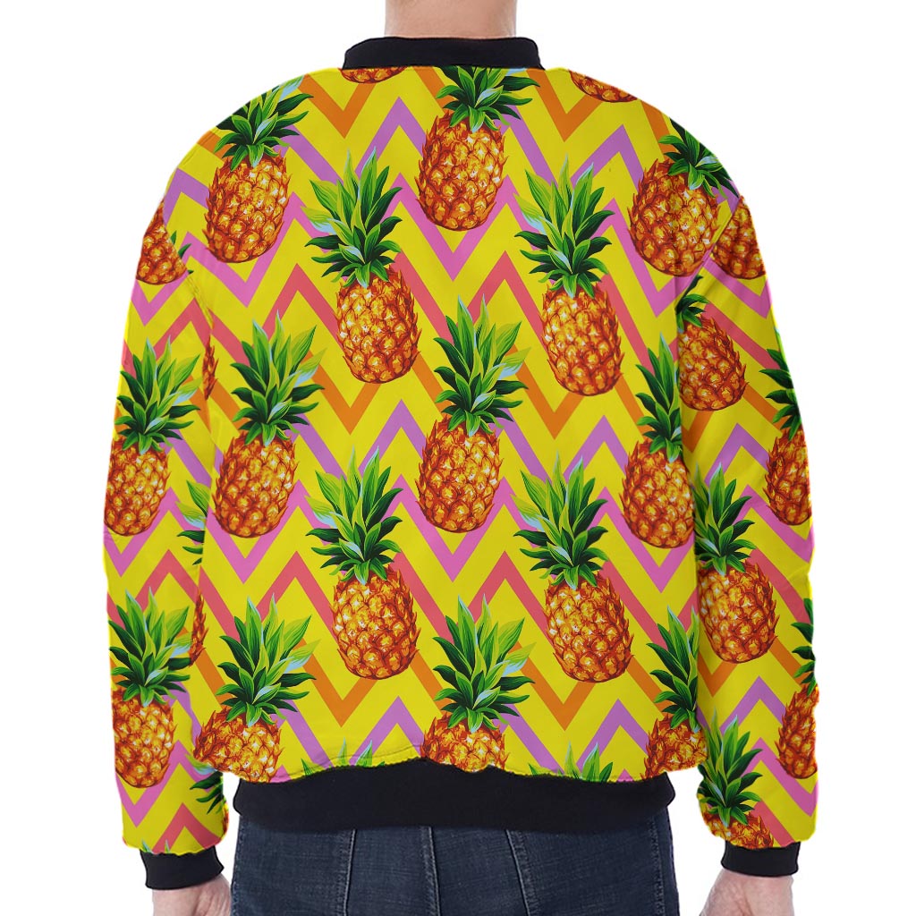 Pastel Zig Zag Pineapple Pattern Print Zip Sleeve Bomber Jacket