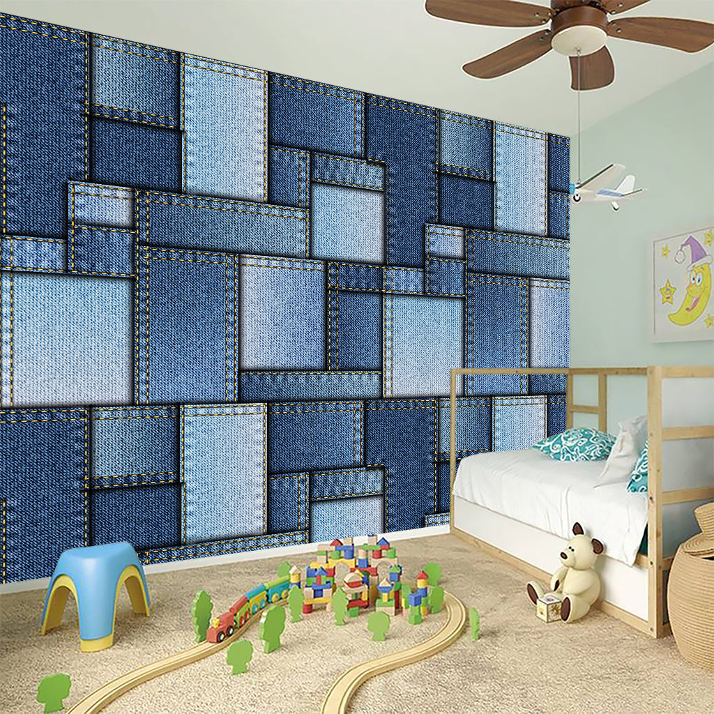 Patchwork Denim Jeans Pattern Print Wall Sticker
