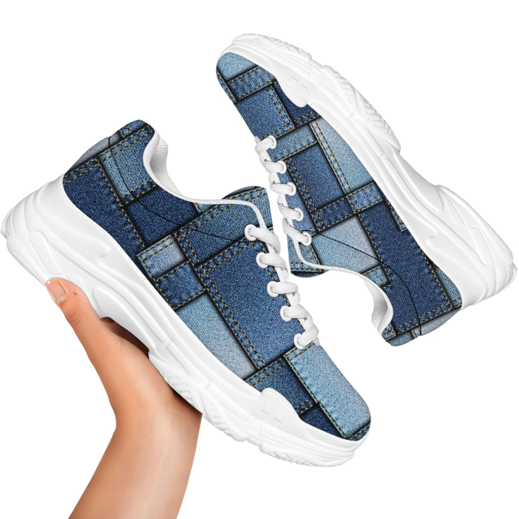 Patchwork Denim Jeans Pattern Print White Chunky Shoes