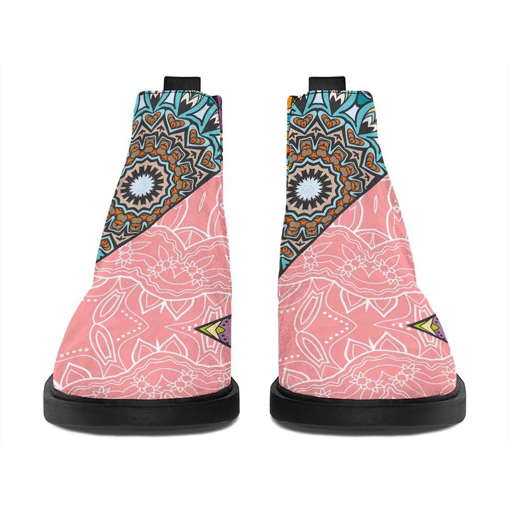 Patchwork Mandala Bohemian Pattern Print Flat Ankle Boots