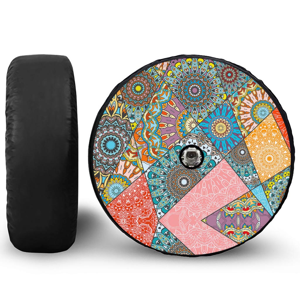 Patchwork Mandala Bohemian Pattern Print Tire Cover With Camera Hole