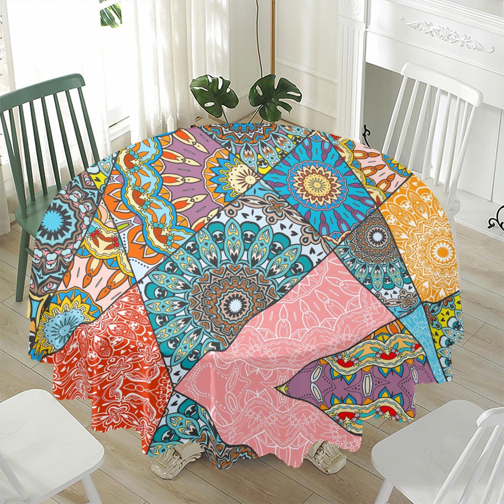 Patchwork Mandala Bohemian Pattern Print Waterproof Round Tablecloth